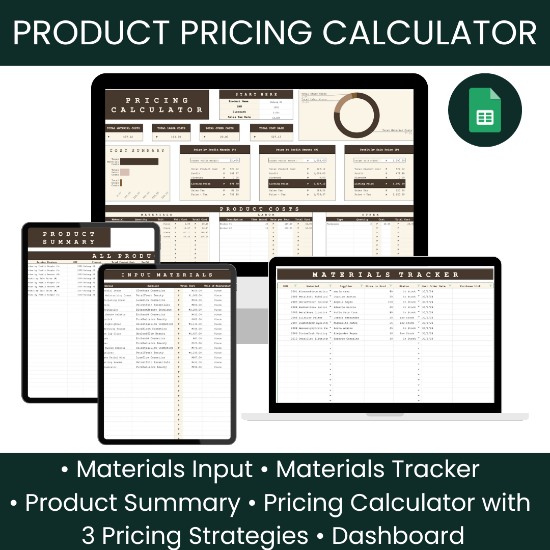 Product Pricing Calculator Spreadsheet