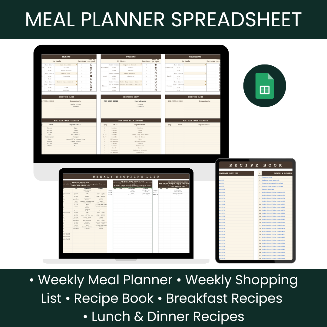 Meal Planner Spreadsheet