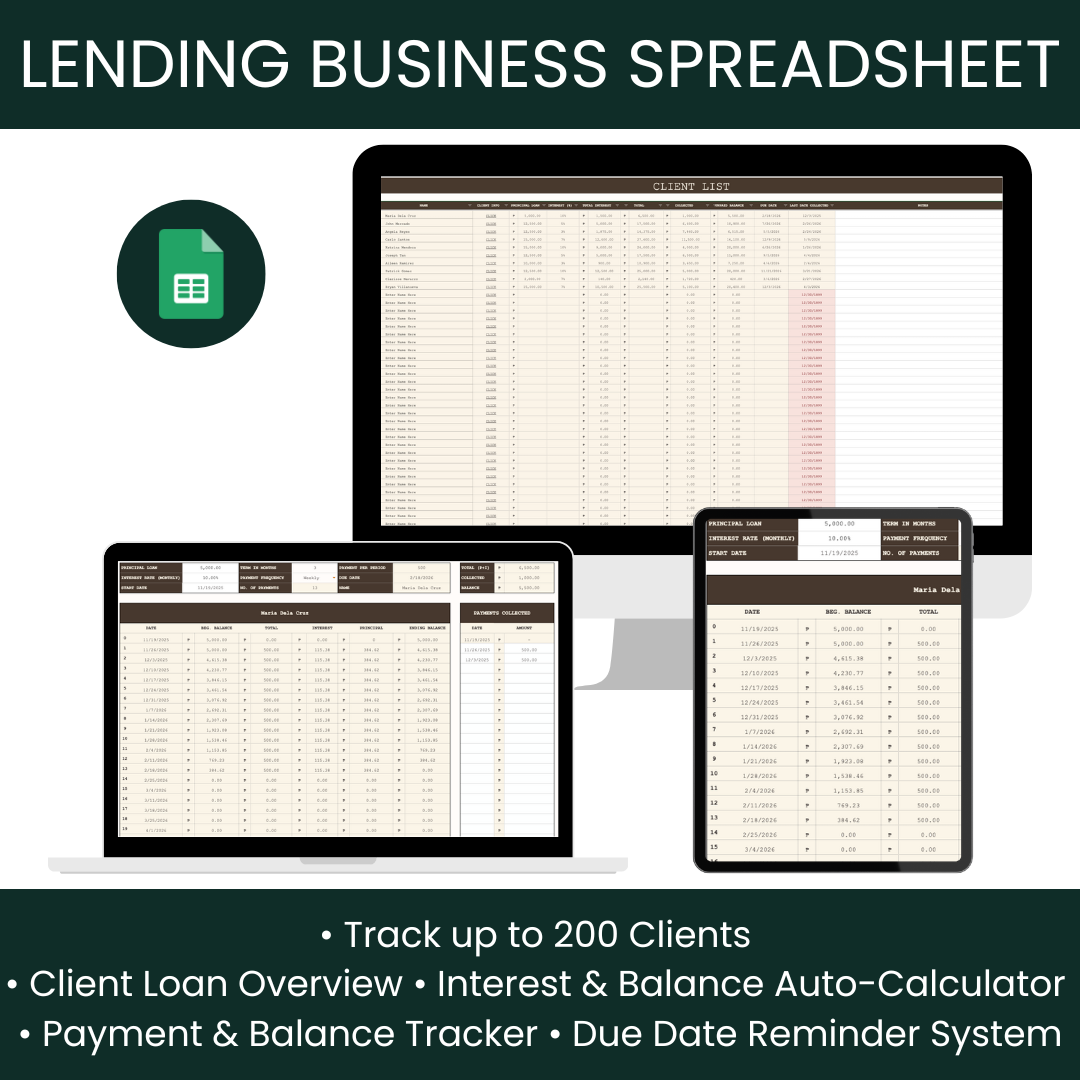 Lending Business Spreadsheet